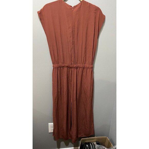 Eileen Fisher Womens Brown Russet Tencel Wide Leg Cropped Jumpsuit Sz XS V Neck - Picture 3 of 13